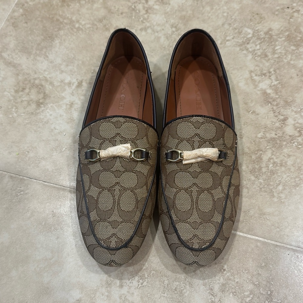 Coach Unisex Brown Signature Canvas Horsebit Slip-On Loafers